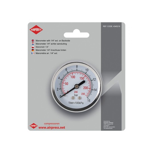 AIRPRESS MANOMETR 1/4" W BLISTRZE Z TYLNYM GWINTEM -zdjęcie numer 1