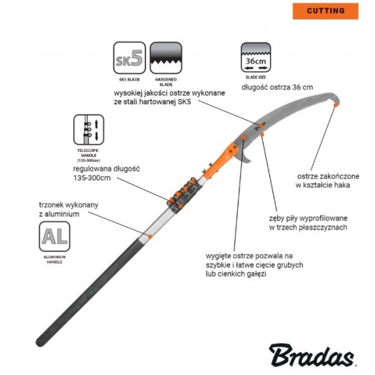 BRADAS PIŁA Z HAKIEM NA TELESK TRZONKU 3m OSTZE 36 -zdjęcie numer 3