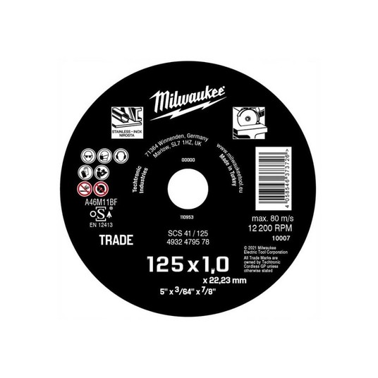 MILWAUKEE TARCZA 125x1.0x22 METAL/INOX 4932479578 -zdjęcie numer 1