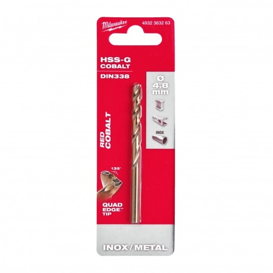 MILWAUKEE WIERTŁO DO METALU HSS-G RED COBALT 4.8 -zdjęcie numer 5