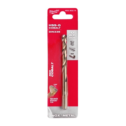 MILWAUKEE WIERTŁO DO METALU HSS-G RED COBALT 8.0 -zdjęcie numer 4