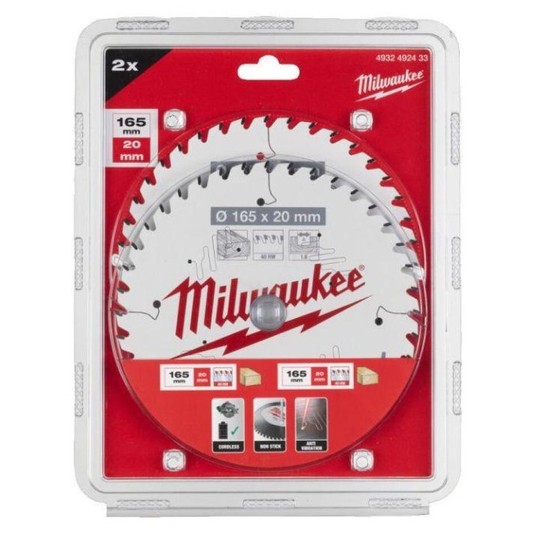MILWAUKEE ZESTAW TARCZ 165x20 40z TWIN PACK 2szt -zdjęcie numer 2