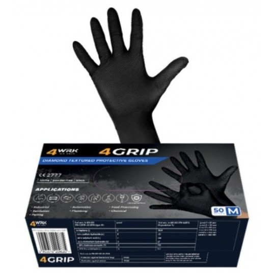RĘKAWICE NITRYLOWE 4WRK 4GRIP BLACK 50szt. r. 9/L -zdjęcie numer 1