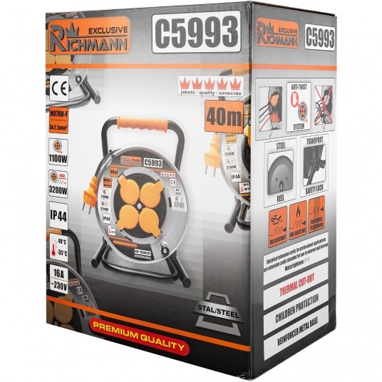 RICHMANN PRZEDŁUŻACZ BĘBNOWY 4 GNIAZDA 40m 3X2.5 -zdjęcie numer 2