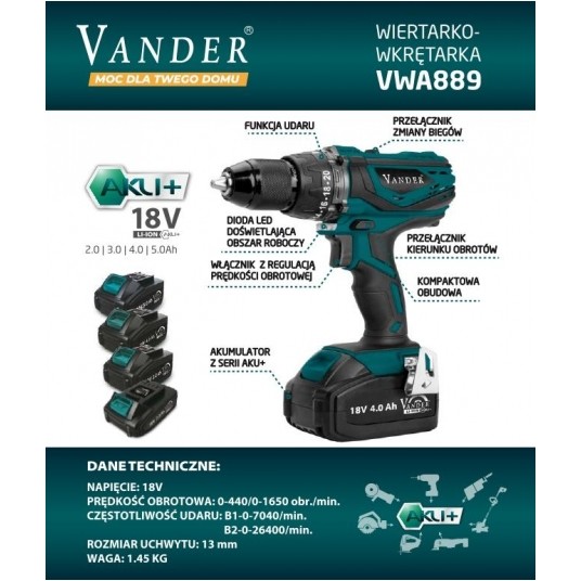 VANDER WIERTARKO-WKRĘTARKA AKUM. 18V VWA887+4Ah -zdjęcie numer 4