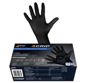 RĘKAWICE NITRYLOWE 4WRK 4GRIP BLACK 50szt. r. 9/L