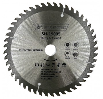 SHARKNES PIŁA TARCZOWA WIDIOWA 165x20x1.4 60z
