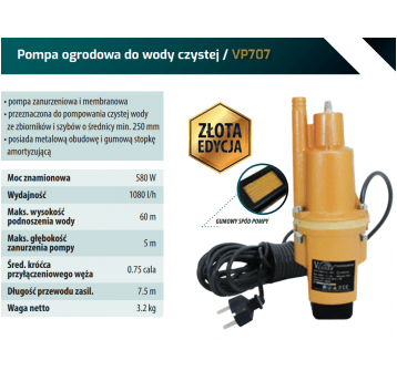 VANDER POMPA DO WODY MEMBRANOWA VP707 550W 18l/min